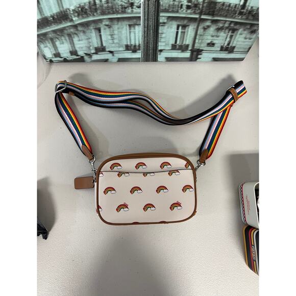 Coach CJ647 Mini Jamie Camera Bag Crossbody With Rainbow Print Chalk Multi - Picture 7 of 9